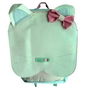 Cat Backpack Pink Mint School Kids Bookbag Bow Design